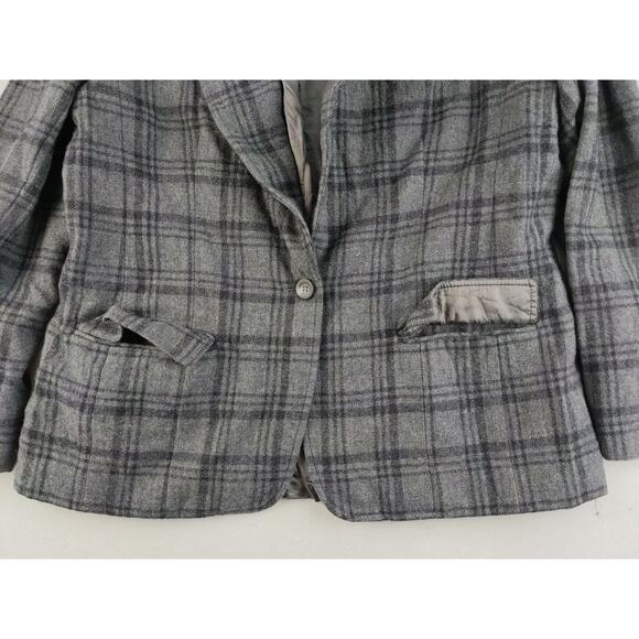 Womans Vintage Pendleton 100% Virgin Wool Blazer Jacket Gray & Black Plaid - Picture 4 of 11